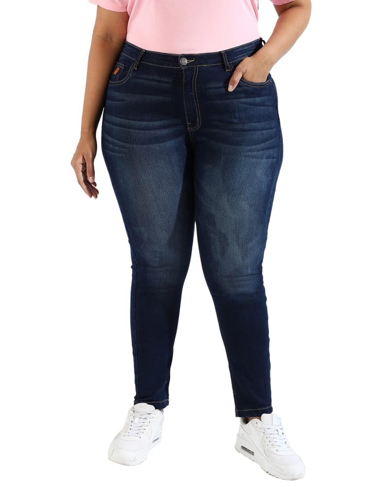 Women Solid Mid Wash Skinny Fit Denim Jeans Navy